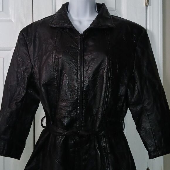 Navarre Leather Company vintage  genuine leather belted jacket Sz L NWOT - Picture 3 of 10